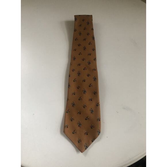 Macy's Rust Color Floral Geometric Print Silk Tie Printed In England 58” 4” - Picture 2 of 4